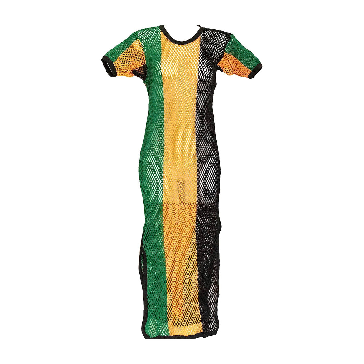 jamaican mesh marina dress Women Rasta Jamaican Long Midi Dress Fishnet Mesh Marina Bob Marley Reggae 4XL
