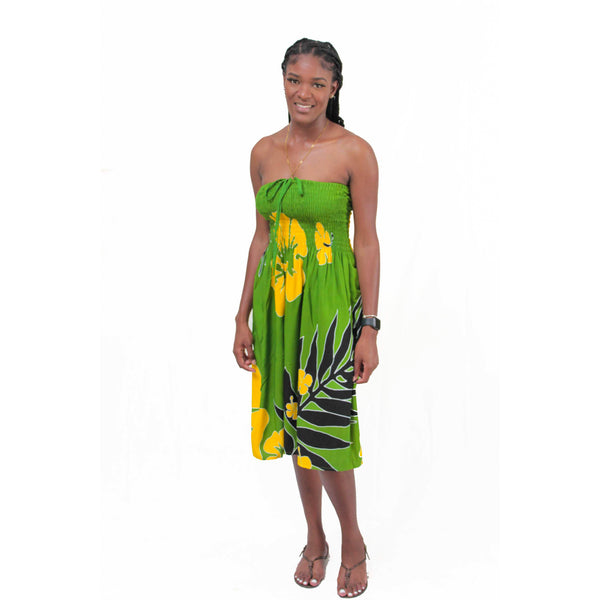 Green hibiscus Jamaica dress