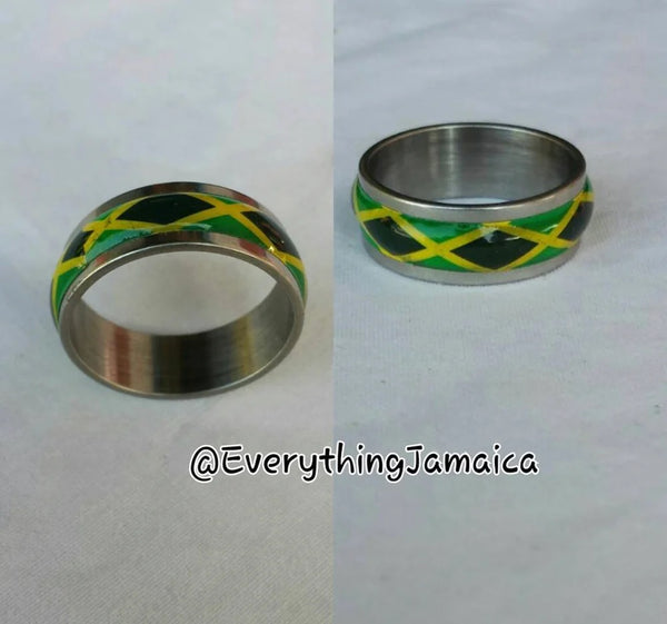 Jamaican flag stainless steel ring