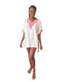 White with pink embroidered coverup